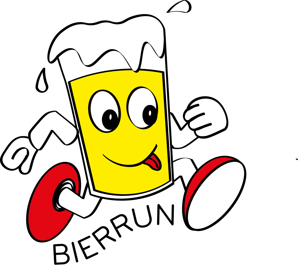 Cartoon bierglas met schuim dat rent met een glimlach.