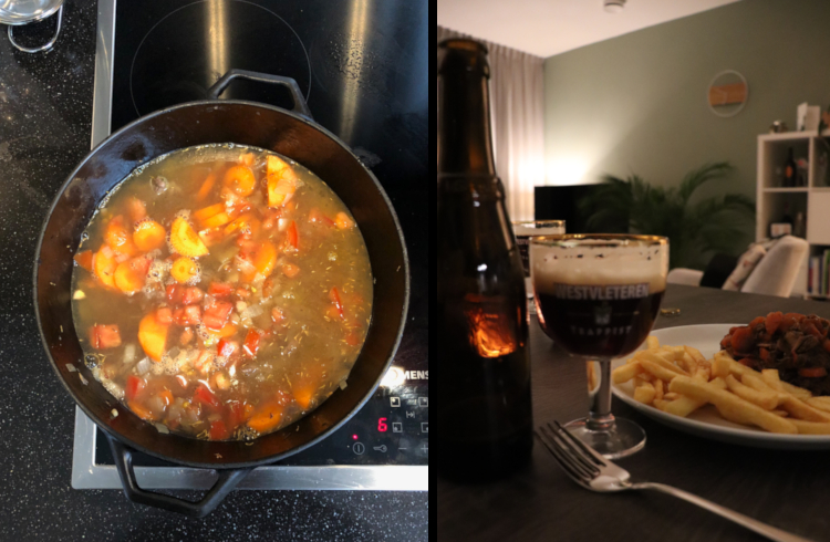 Stoofpotje in het bier en de bouillon en foto van Vlaamse Stoof met Westvleteren 12