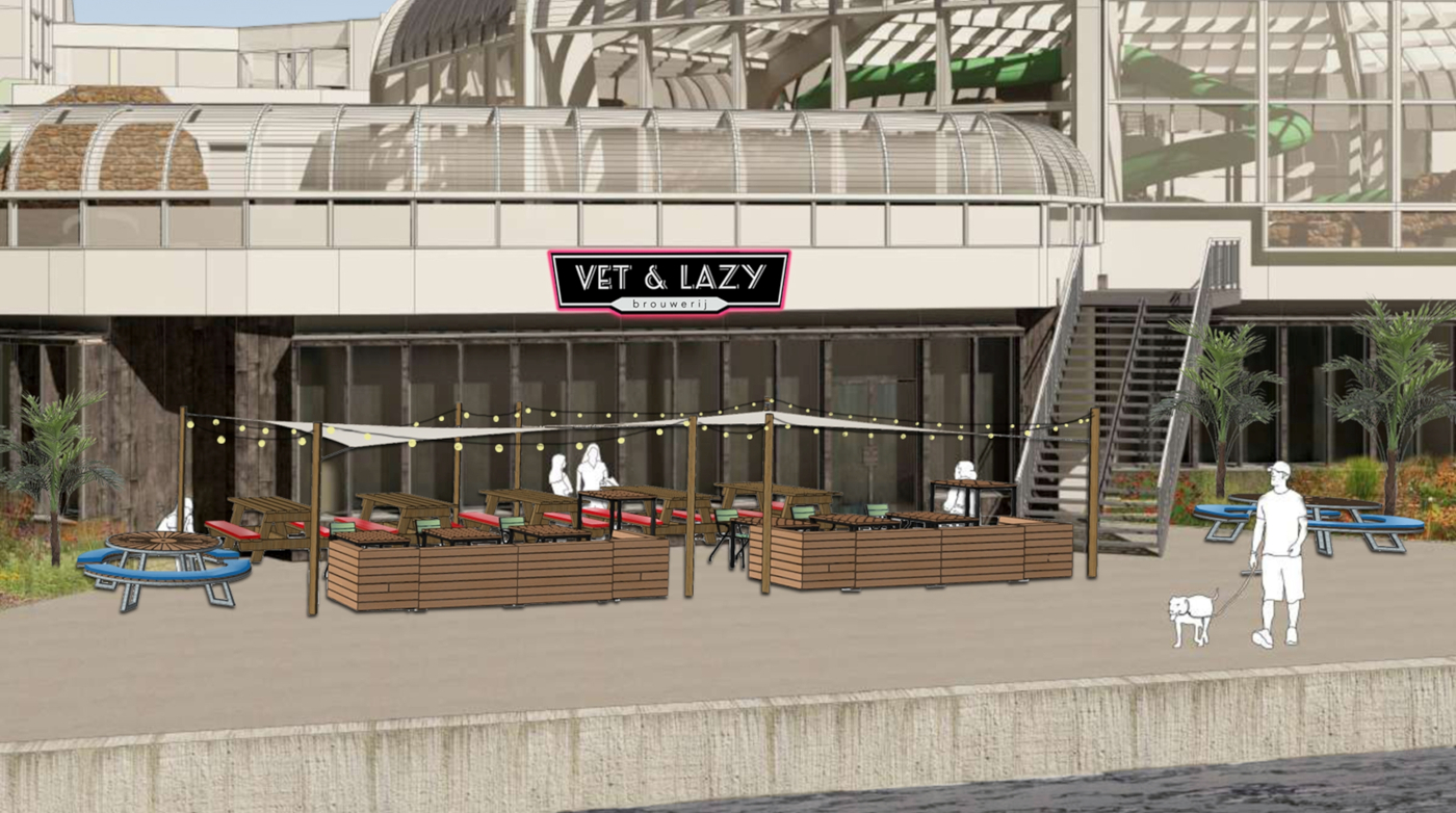 Ontwerp toekomstige Vet &amp; Lazy bar en terras aan de Maas