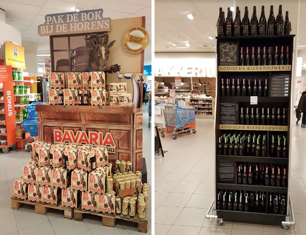 Bavaria Bok en de Gooische Bierbrouwerij displays
