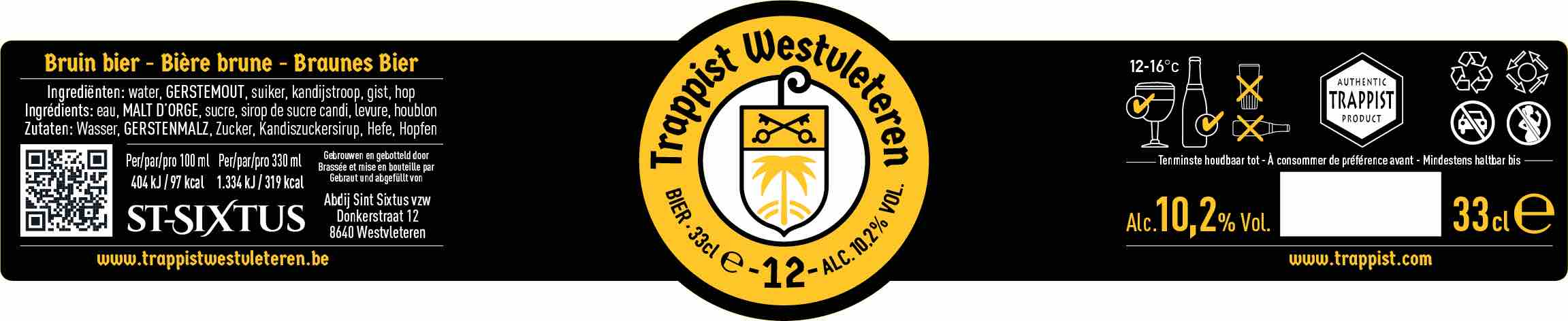 Wesvleteren 12 etiket dat in augustus 2022 werd geïntroduceerd