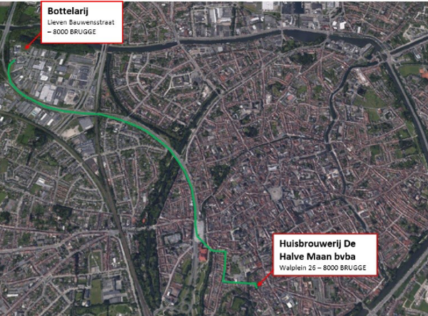 Bierpijplijn vanaf brouwerij de Halve Maan naar de bottelarij in Brugge