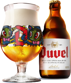 duvel collection bierglas door loes van delft en flesje duvel