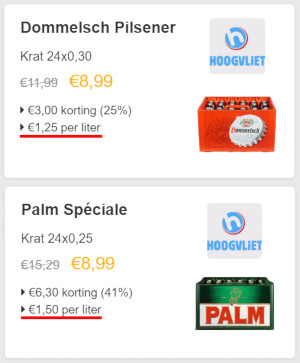 Bierprijzen per liter