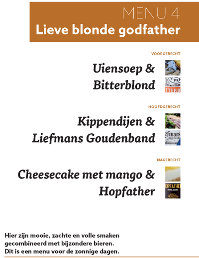 Voorbeeld van een menu in Proef Bier