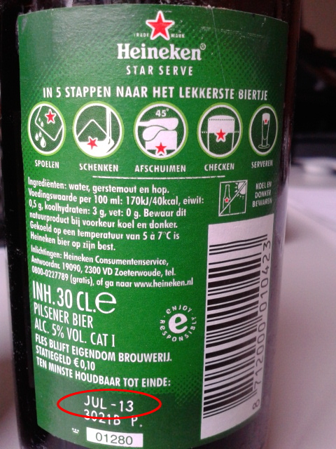 Heineken etiket met houdbaarheidsdatum