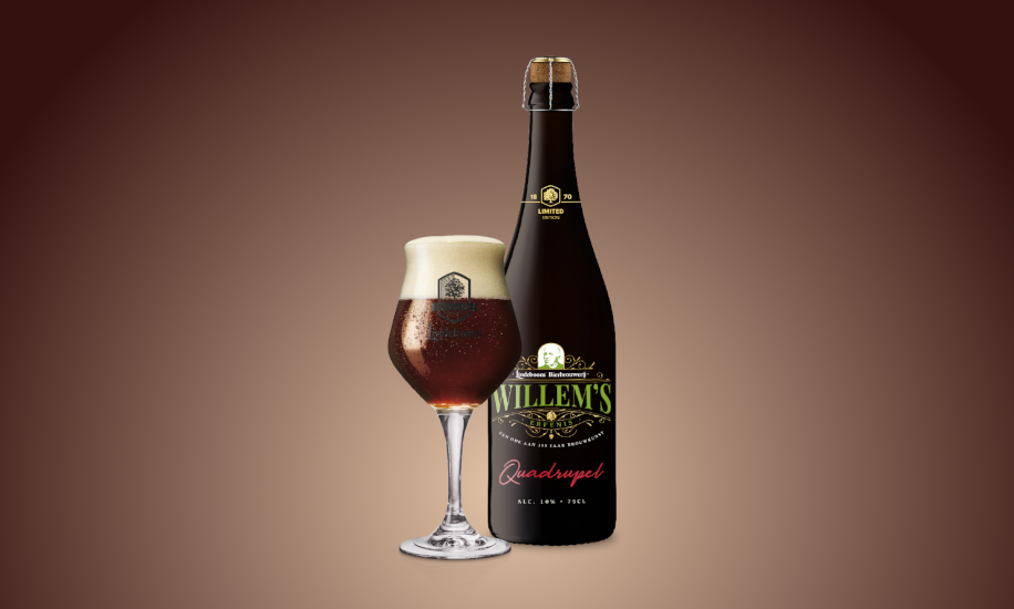 Willem's Erfenis Quadrupel fles en glas