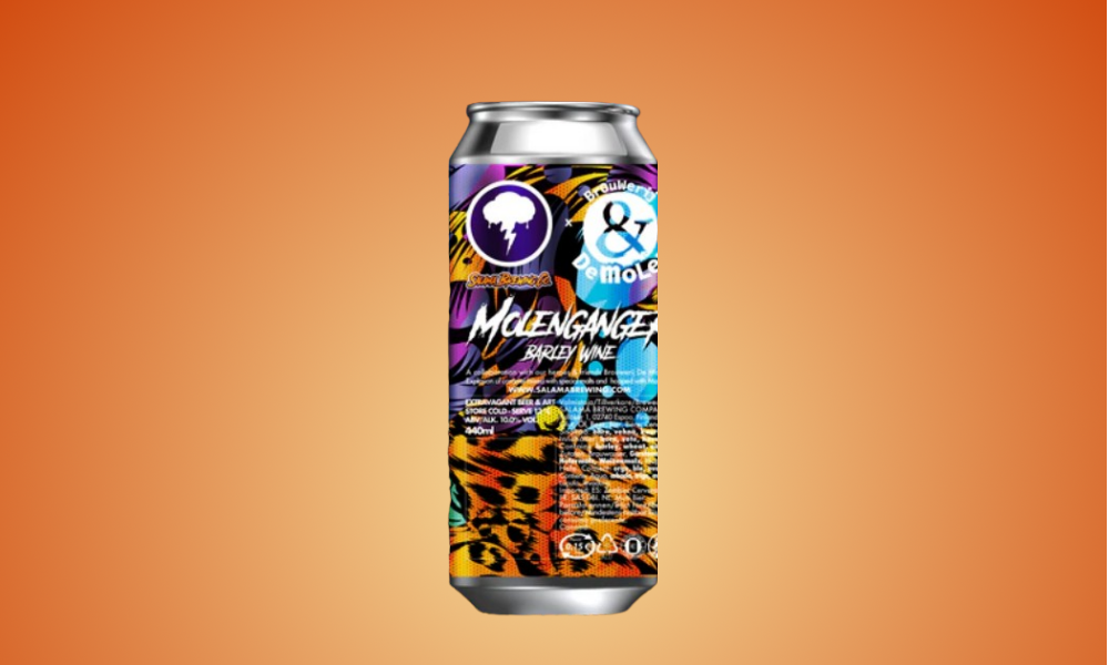Molenganger collab bier van De Molen en Salama blik op oranje achtergrond