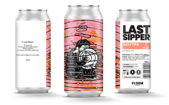 Floem LAST SIPPER bier met etiket van alle kanten