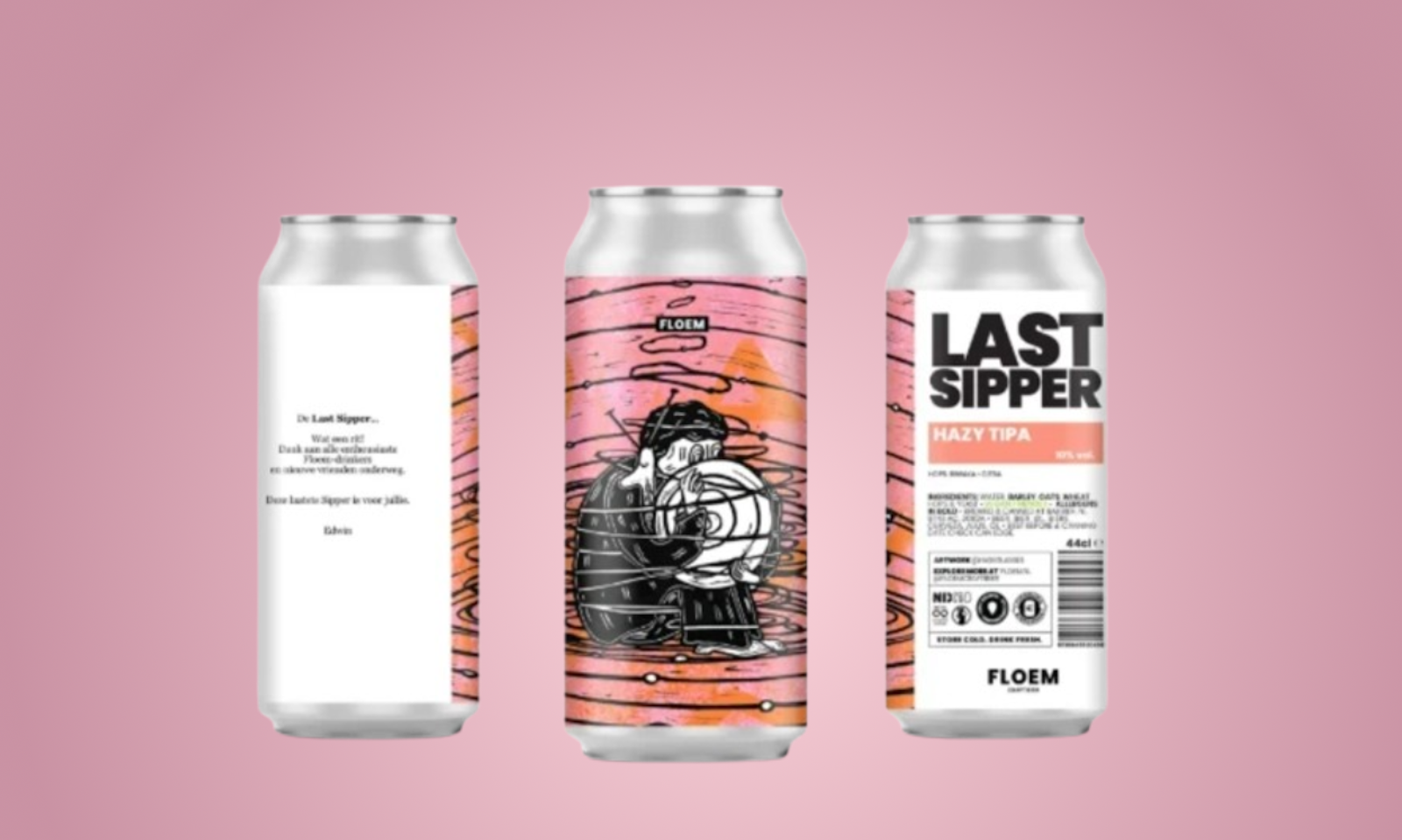 Floem LAST SIPPER bier: 3 blikken met alle aanzichten van het blik