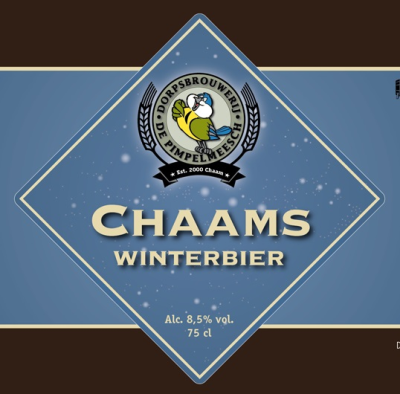 Etiket van Chaams winterbier met logo en alcoholpercentage.