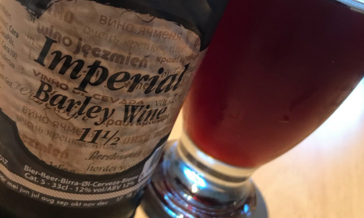 Etiket van Klein Duimpje Imperial Barley Wine met alcoholpercentage.