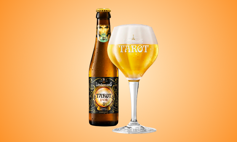 Lindemans Tarot d'Or bier flesje en glas