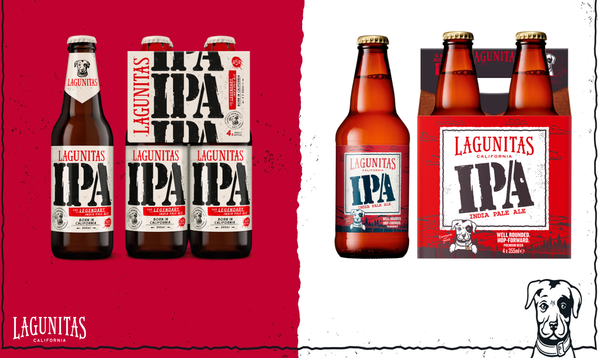 Nieuw en oud 4-pack van Lagunitas IPA in Nederland