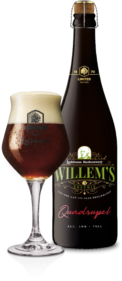 jubileumbier van Lindeboom uit 2025: fles en glas