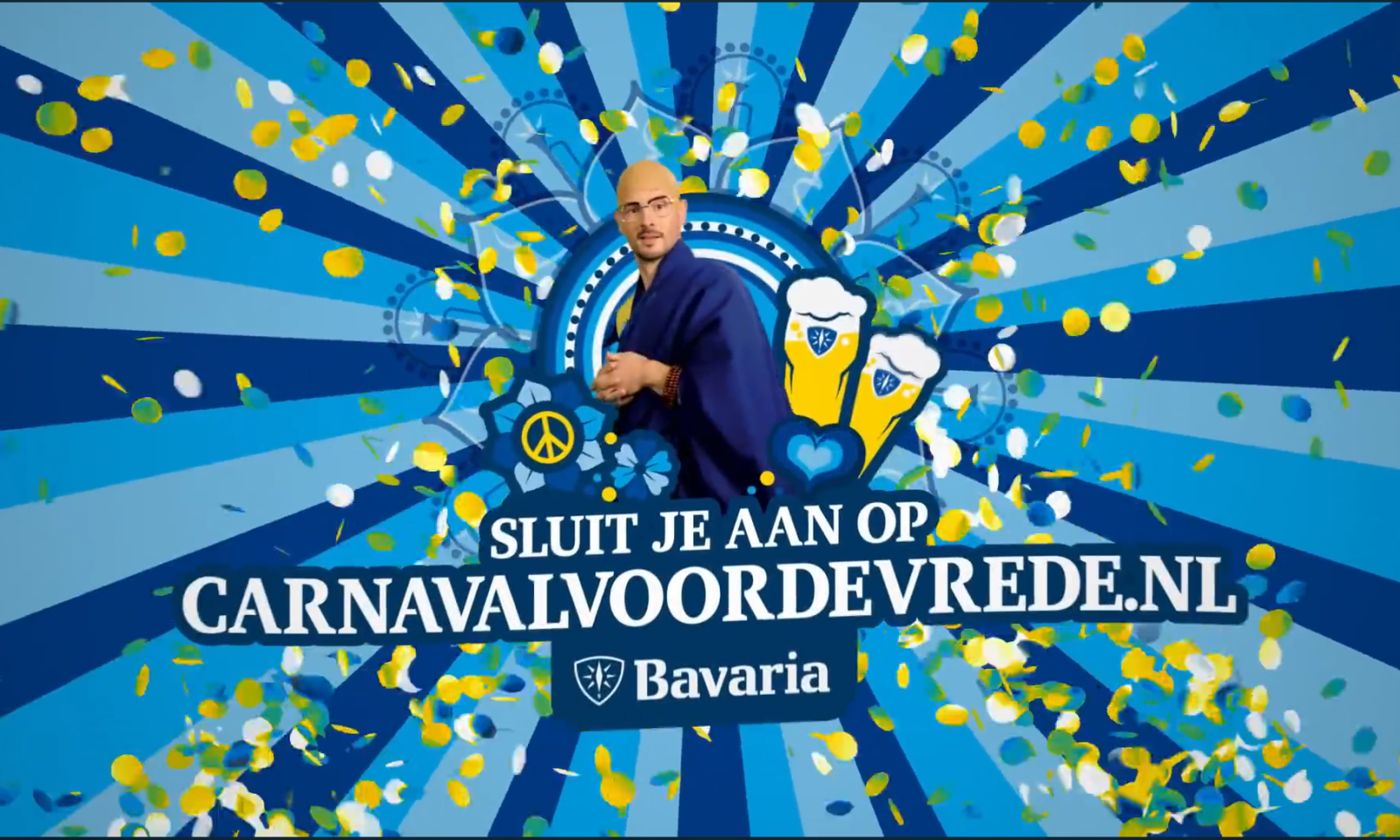 Promotieposter voor carnaval met uitnodiging om aan te sluiten op carnavalvoordevrede.nl.
