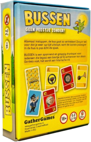 Bussen: geen feestje zonder! Drankspel achterkant van de doos