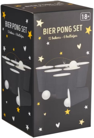 Beerpong set donker met 12 bekers en 6 balletjes