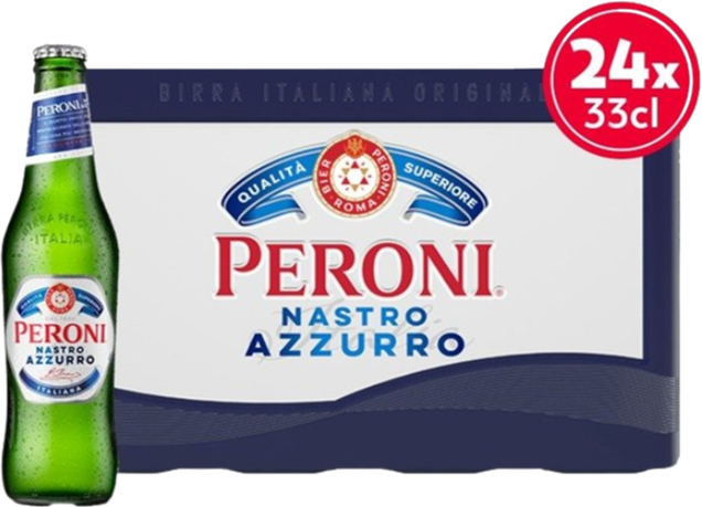 Peroni Nastro Azzuro krat met 24 flesjes van 33cl