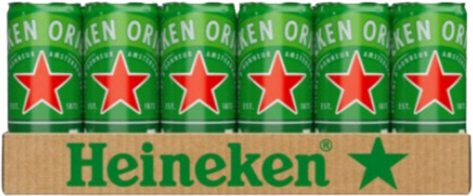 Heineken Pilsener tray met 24 smalle groene blikjes met 25cl inhoud