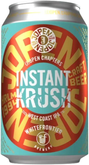 Blikje van Jopen Instant Krush, een West Coast IPA bier, met kleurrijk en gedurfd ontwerp.