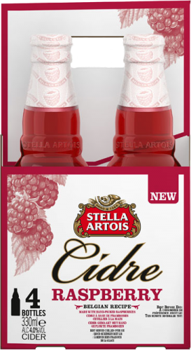 Stella Artois Cidre Raspberry set van 4 flesjes van 0,33 liter