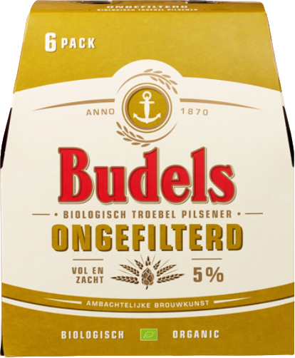 Budels Ongefilterd sixpack met flesjes van 30cl