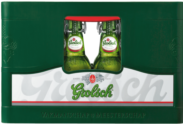 Grolsch krat met 16 beugelflessen van 0,45 liter