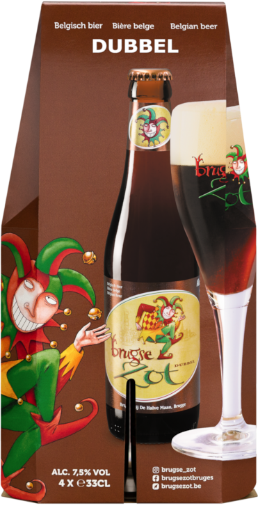 Brugse Zot Dubbel 4pack met flesjes van 33cl