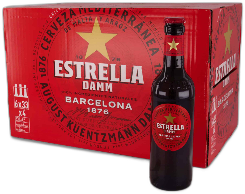 Estrella Damm bier doos met 24 flessen van 33cl